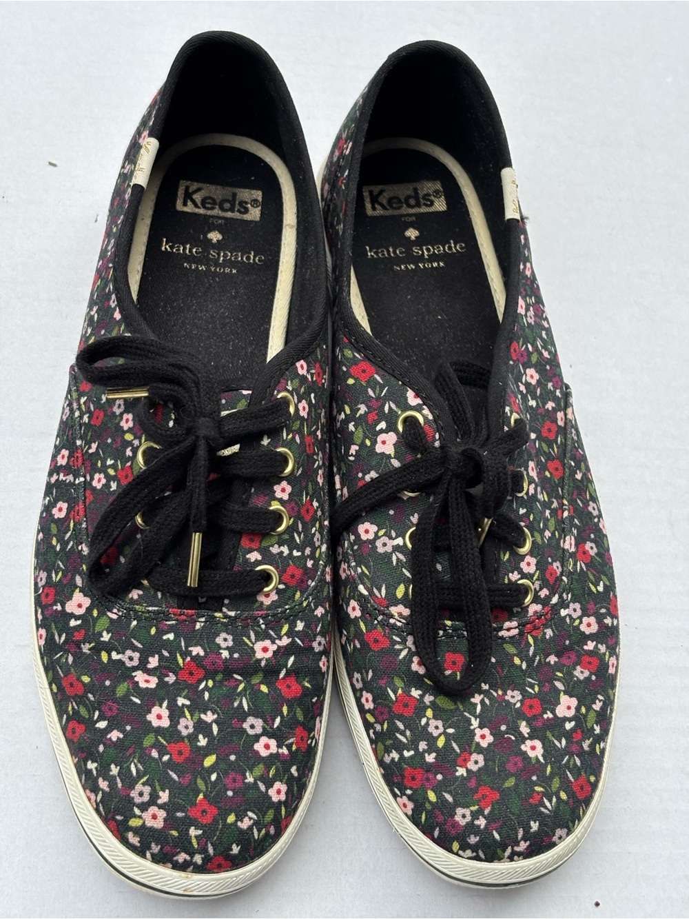 Keds Kate Spade Black Floral Canvas Ditsy Floral Canvas Low Top Sneakers Size 8